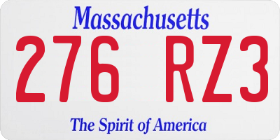 MA license plate 276RZ3