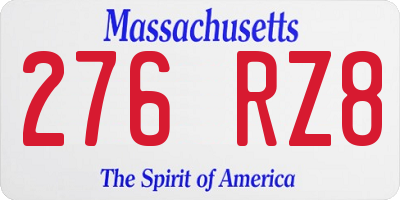 MA license plate 276RZ8