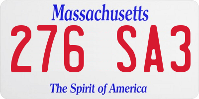 MA license plate 276SA3