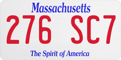 MA license plate 276SC7