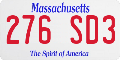 MA license plate 276SD3