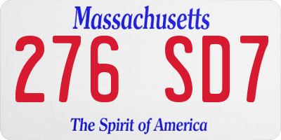 MA license plate 276SD7