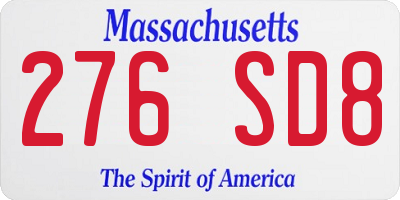 MA license plate 276SD8
