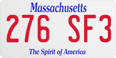 MA license plate 276SF3