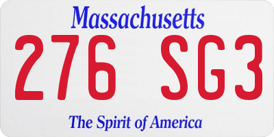 MA license plate 276SG3