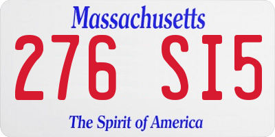 MA license plate 276SI5