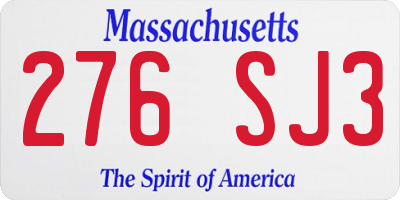 MA license plate 276SJ3