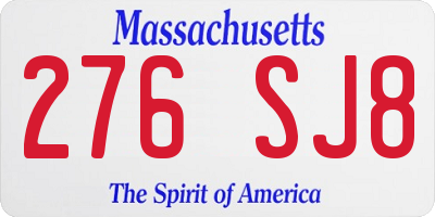 MA license plate 276SJ8