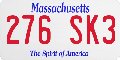 MA license plate 276SK3