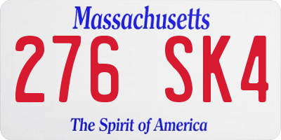 MA license plate 276SK4