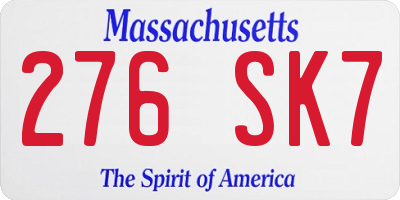 MA license plate 276SK7