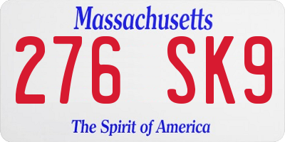 MA license plate 276SK9