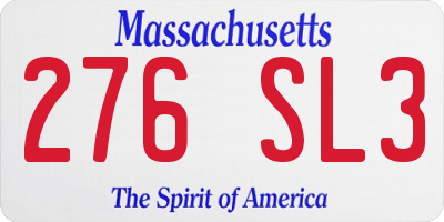 MA license plate 276SL3