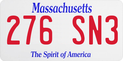 MA license plate 276SN3