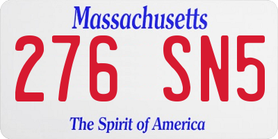 MA license plate 276SN5