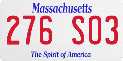 MA license plate 276SO3
