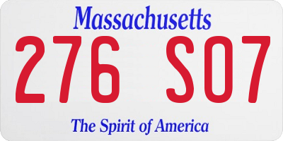 MA license plate 276SO7