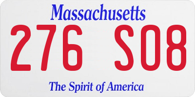 MA license plate 276SO8