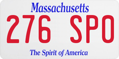 MA license plate 276SP0