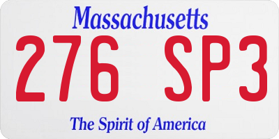MA license plate 276SP3