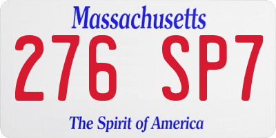 MA license plate 276SP7