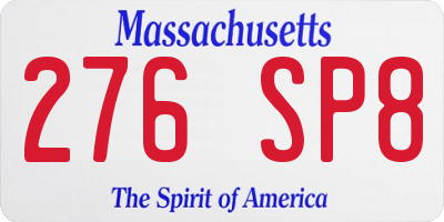 MA license plate 276SP8