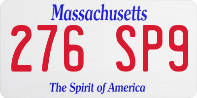 MA license plate 276SP9