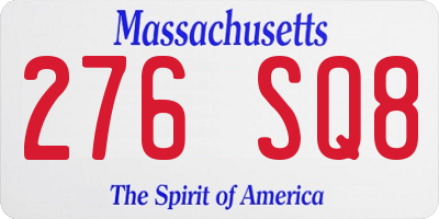 MA license plate 276SQ8
