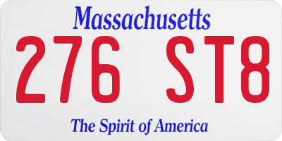 MA license plate 276ST8