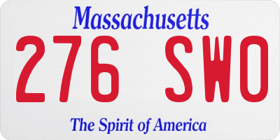 MA license plate 276SW0