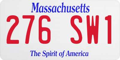 MA license plate 276SW1