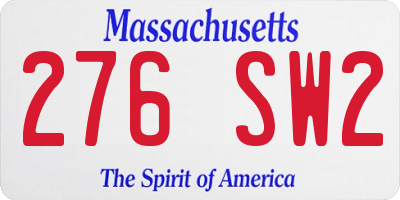 MA license plate 276SW2