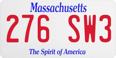 MA license plate 276SW3