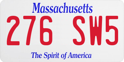 MA license plate 276SW5