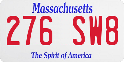 MA license plate 276SW8