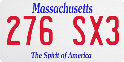 MA license plate 276SX3
