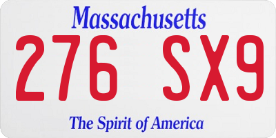 MA license plate 276SX9