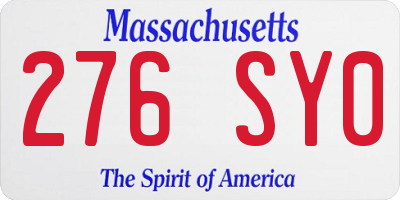 MA license plate 276SY0