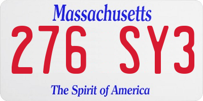 MA license plate 276SY3