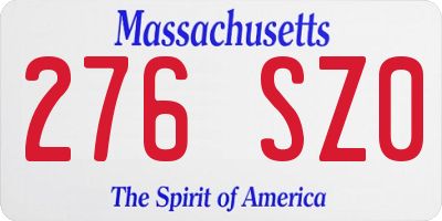 MA license plate 276SZ0