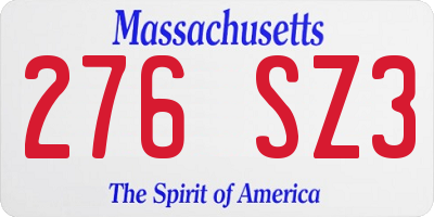 MA license plate 276SZ3