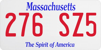 MA license plate 276SZ5