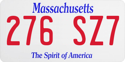 MA license plate 276SZ7