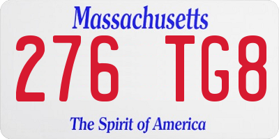 MA license plate 276TG8