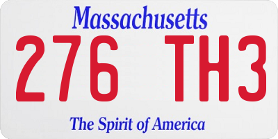 MA license plate 276TH3