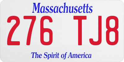 MA license plate 276TJ8