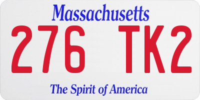 MA license plate 276TK2