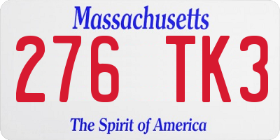 MA license plate 276TK3