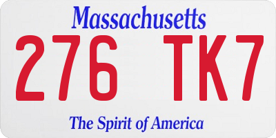 MA license plate 276TK7