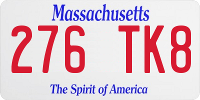 MA license plate 276TK8
